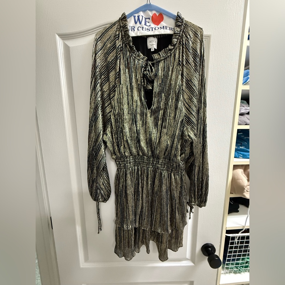 MISA Los Angeles Shirin Metallic Stripe Mini Dress